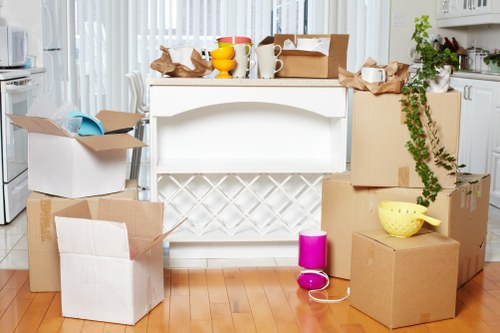 Packed household boxes ready for removals in Hounslow