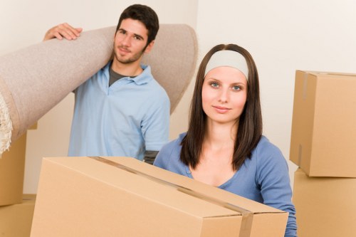 Packed boxes and furniture prepared for a house removal in Hounslow